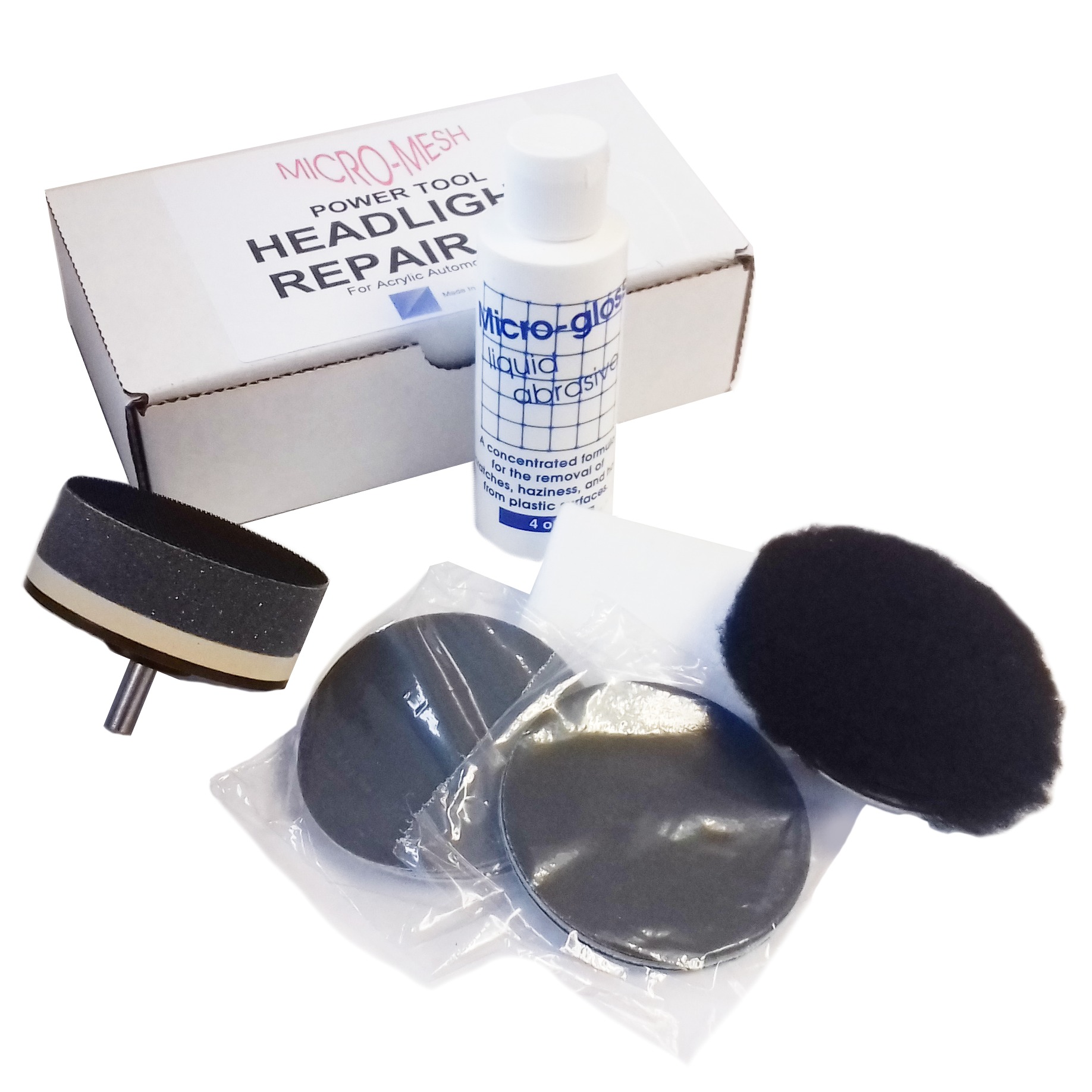 Micromesh Acrylic Headlight Polishing Kit use with a drill